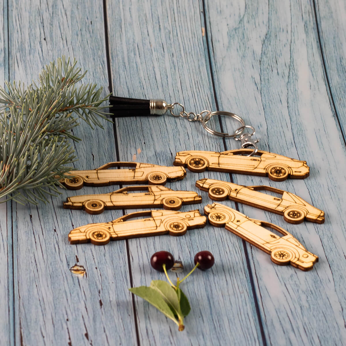 Vette Silhouette Collection Laser Engraved Wood Keychain Set - TrendySweety