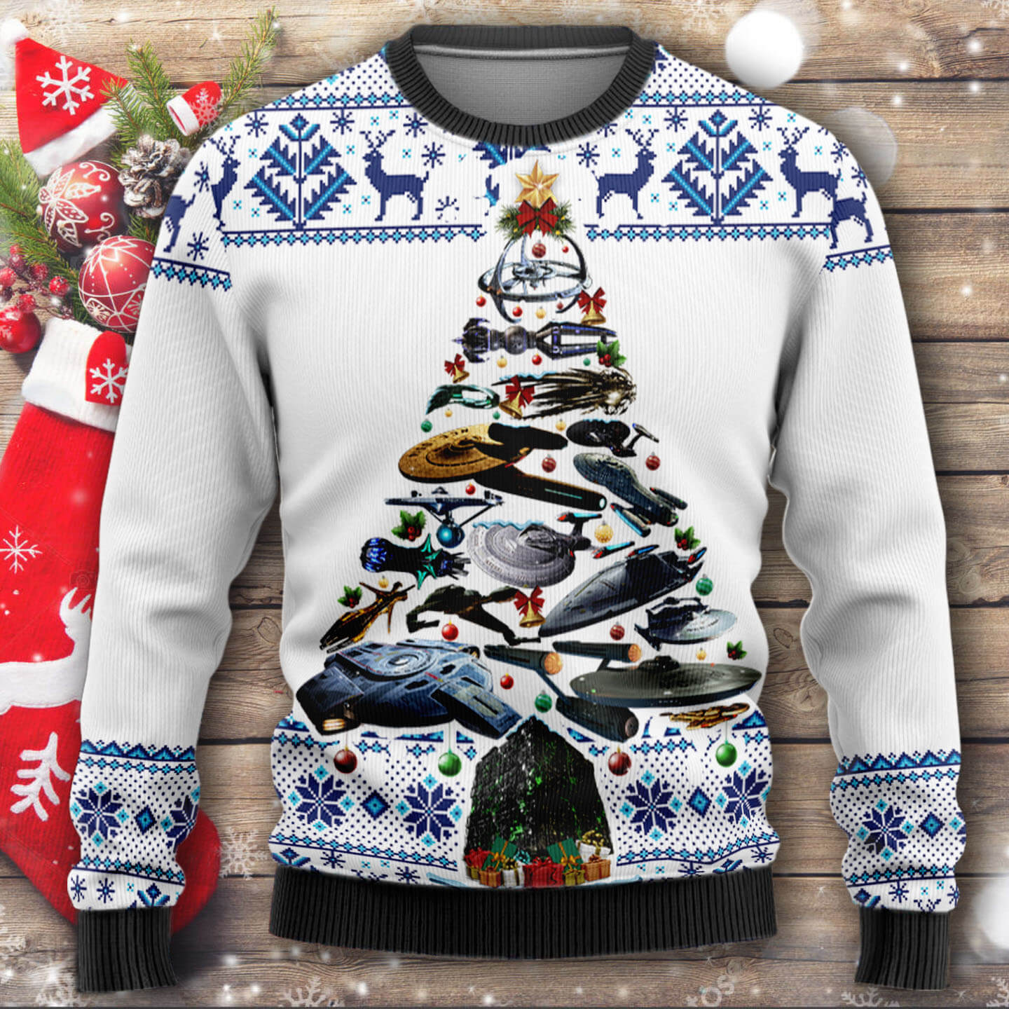 ST Ships Christmas Tree Wool Ugly Sweater