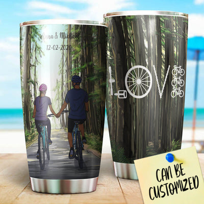 Personalized Bicycling Couple Stainless Steel Tumbler