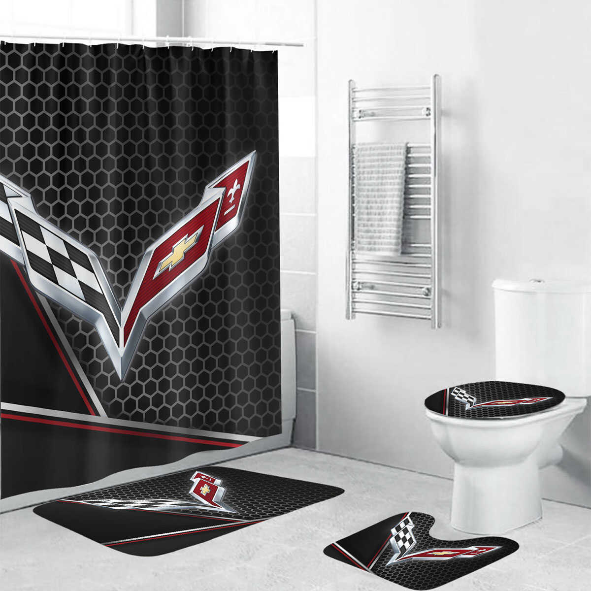 CV Bathroom Mat Set and Shower Curtain