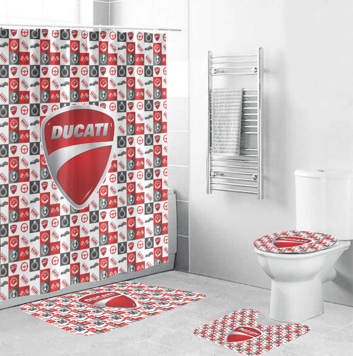 Ducati Bathroom Mat Set and Shower Curtain