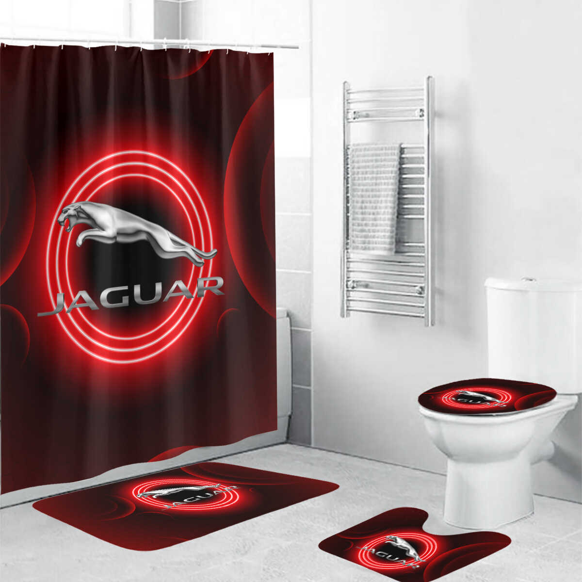 Jaguar Bathroom Mat Set and Shower Curtain