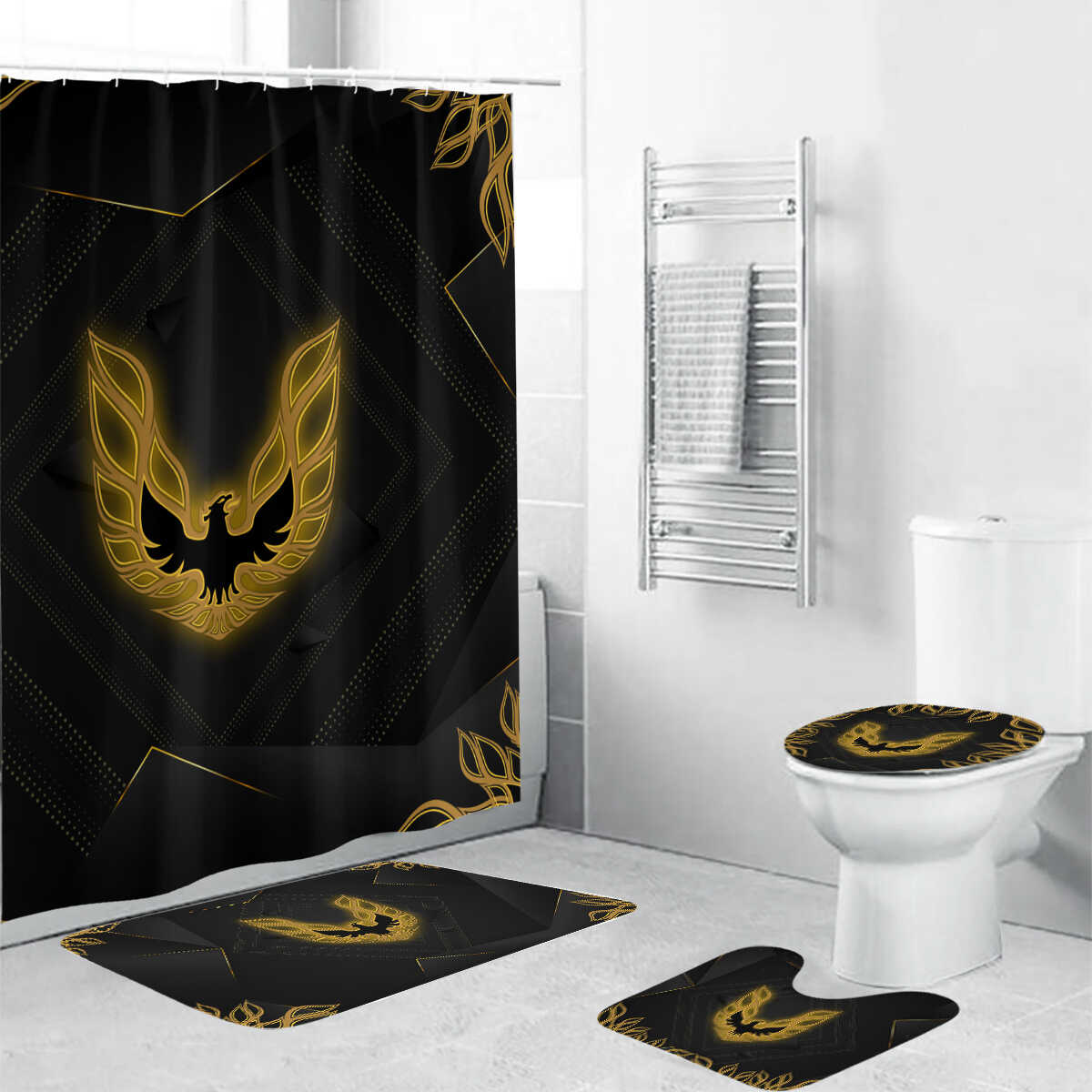 Firebird Bathroom Mat Set and Shower Curtain