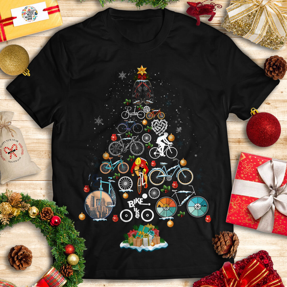 Bicycling Christmas T-shirt