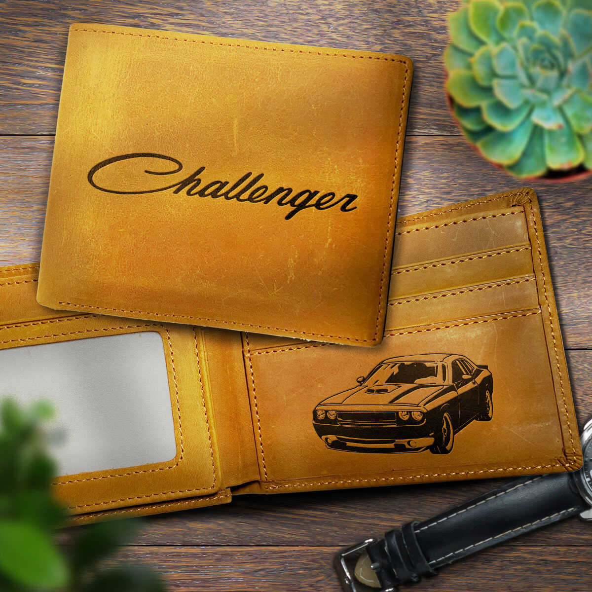 Challenger Hand-made Engraved Leather Bifold Wallet