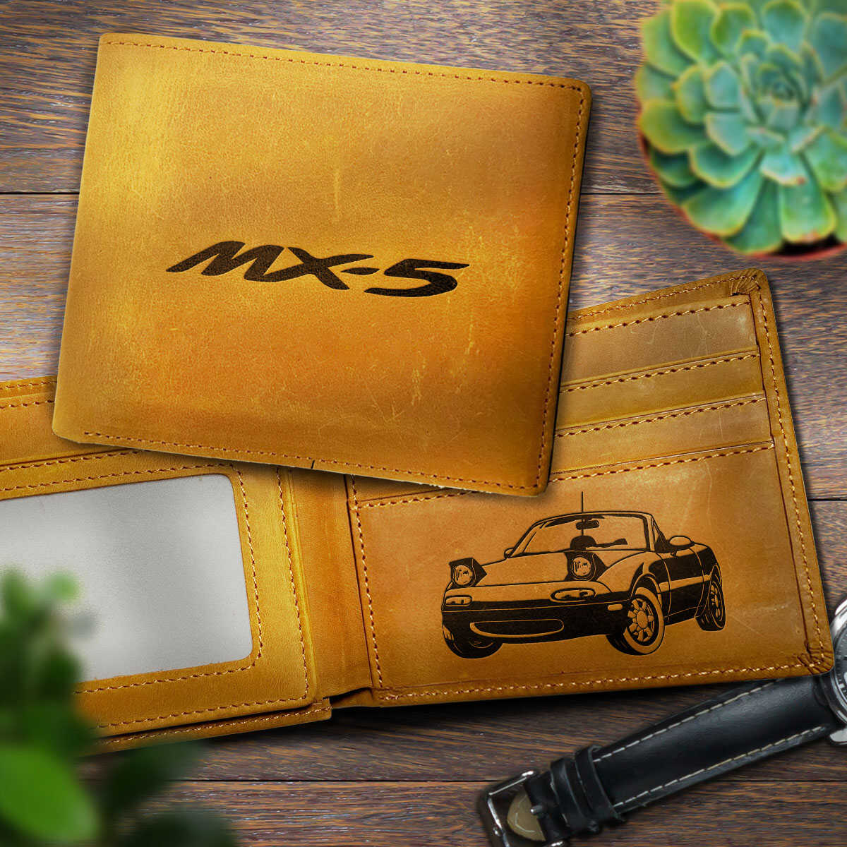 Miata Hand-made Engraved Leather Bifold Wallet