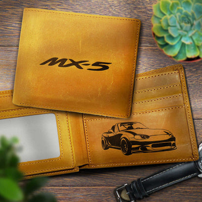 Miata Hand-made Engraved Leather Bifold Wallet