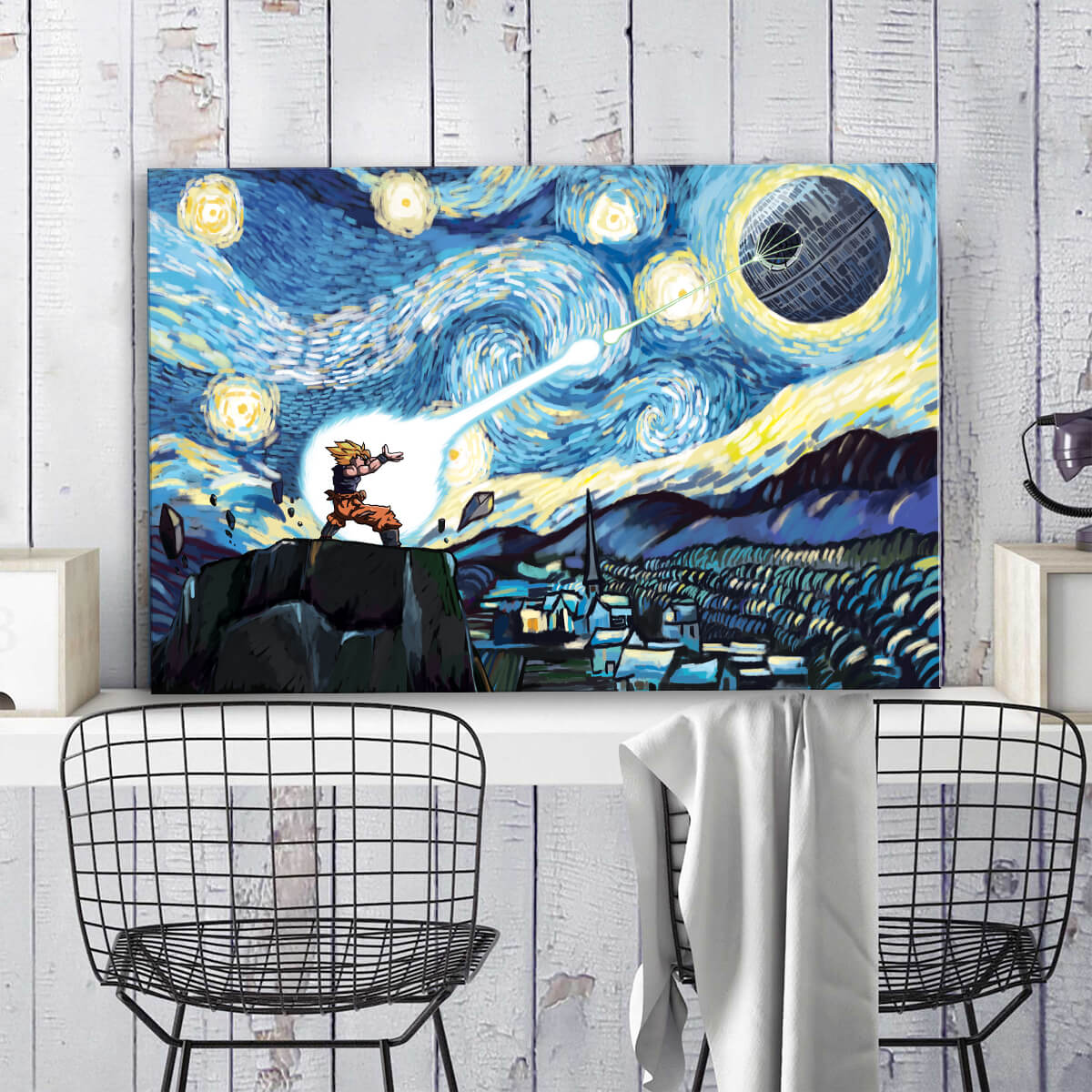 Goku vs DS Starry Night Framed Canvas Wall Art