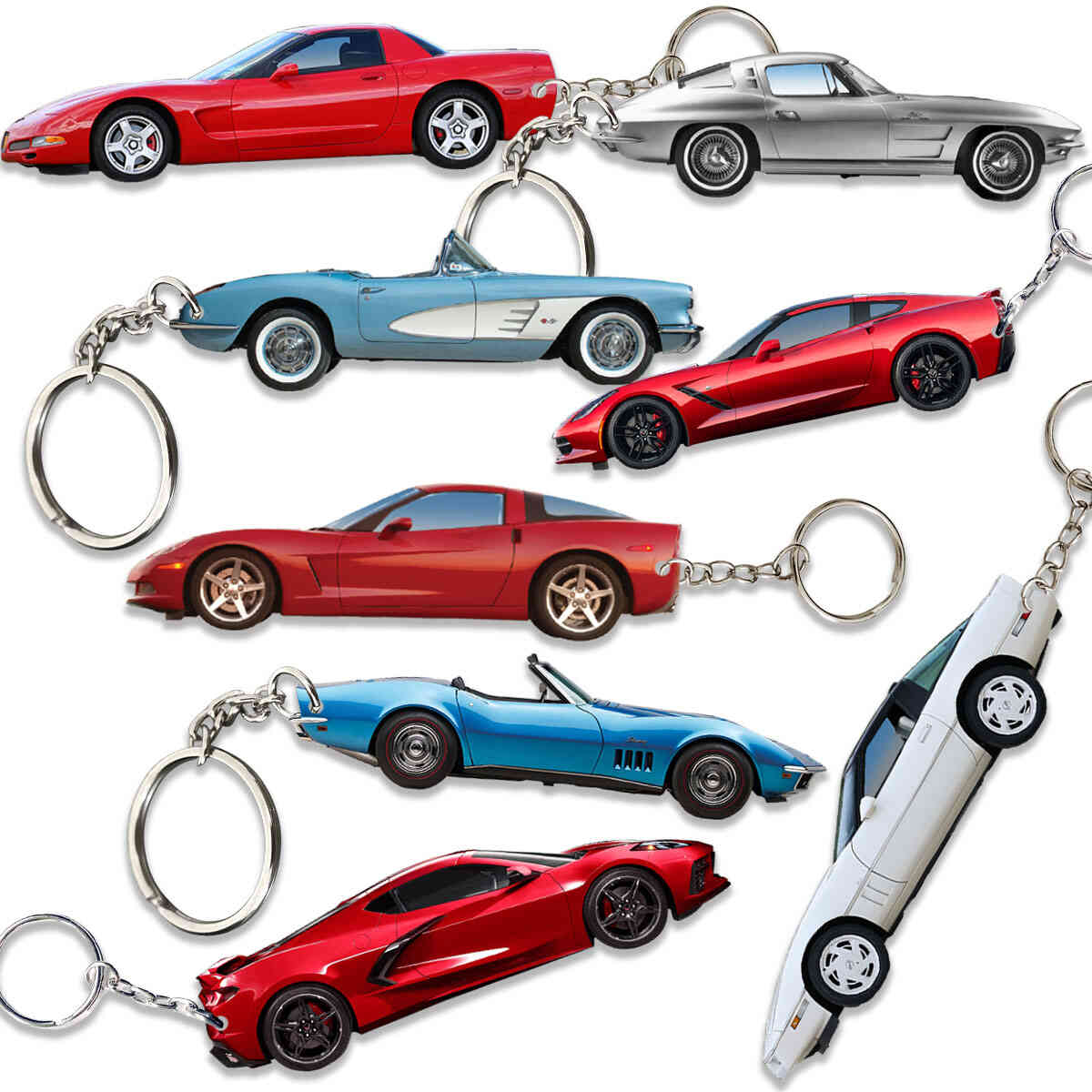 Vette Silhouette Collection Laser Engraved Wood Keychain Set - TrendySweety