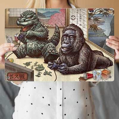 Godzilla vs Kong Playing Games Metal Art Print / Framed Canvas Wall Art