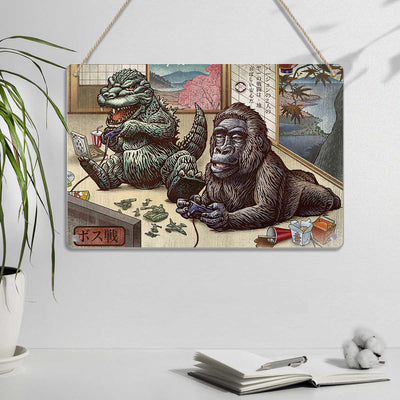 Godzilla vs Kong Playing Games Metal Art Print / Framed Canvas Wall Art
