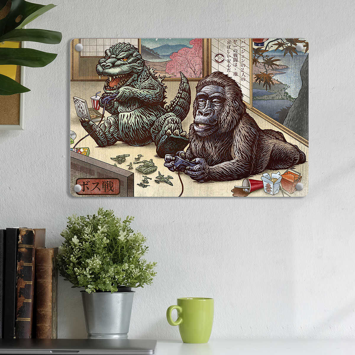 Godzilla vs Kong Playing Games Metal Art Print / Framed Canvas Wall Art