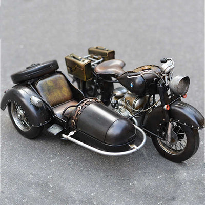 Vintage Military Metal Craft Motorbike Model With Three Wheels
