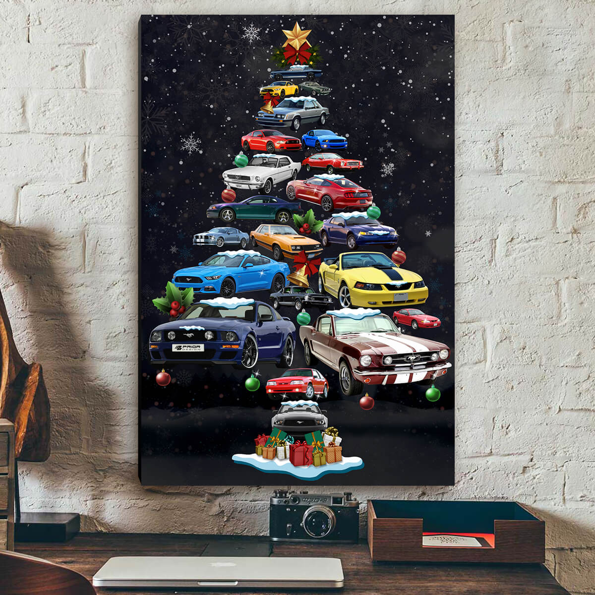 Mustang Christmas Tree Canvas Wall Art