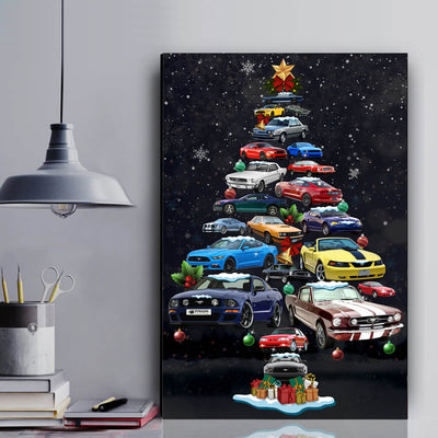 Mustang Christmas Tree Canvas Wall Art