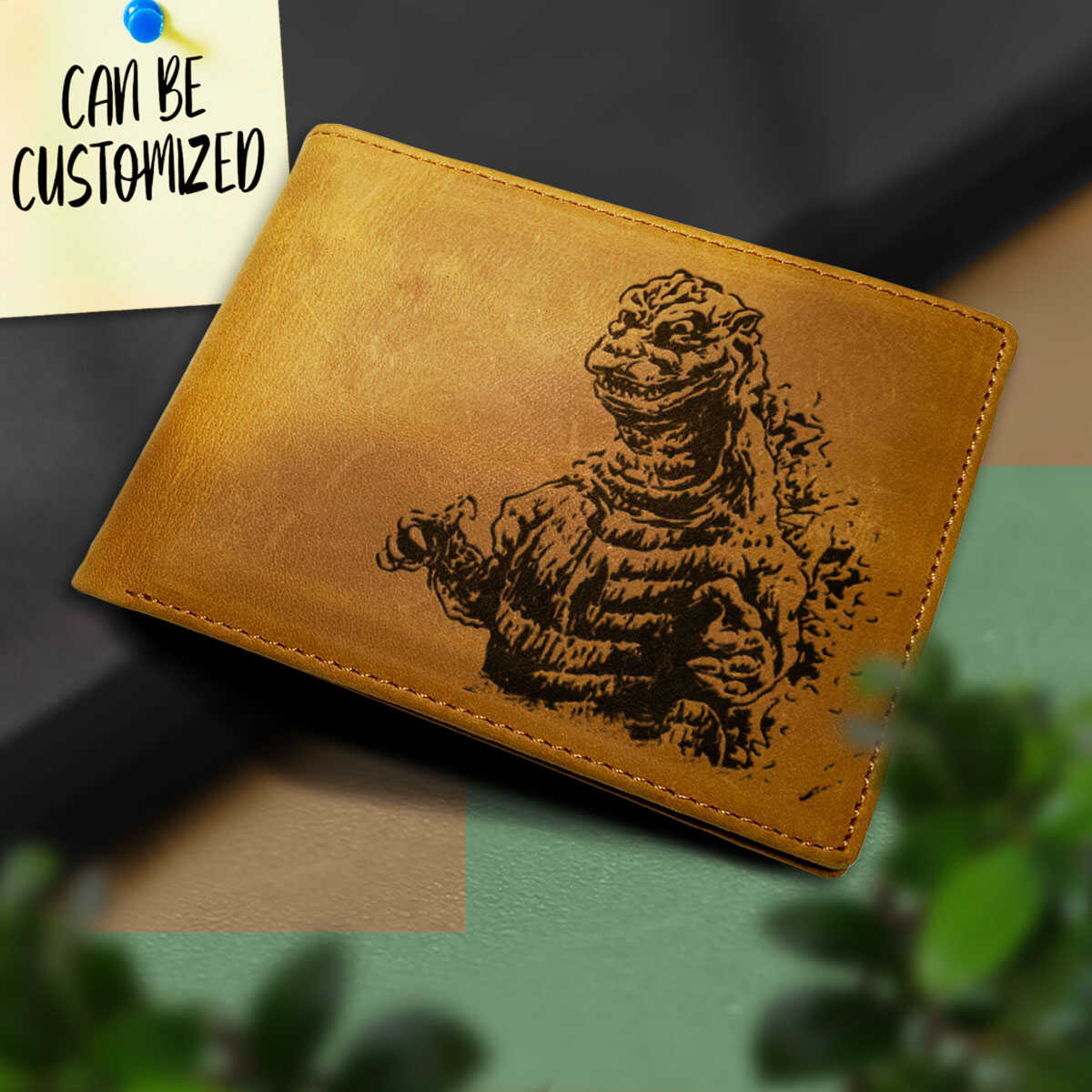 Personalized Godzilla / Kaiju Engraved Leather Bifold Wallet