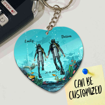 Personalized Scuba Diving Couple Heart Keychain