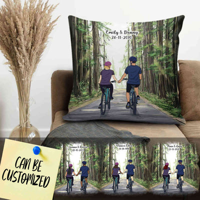 Personalized Bicycling Art Couple Decorative Pillow
