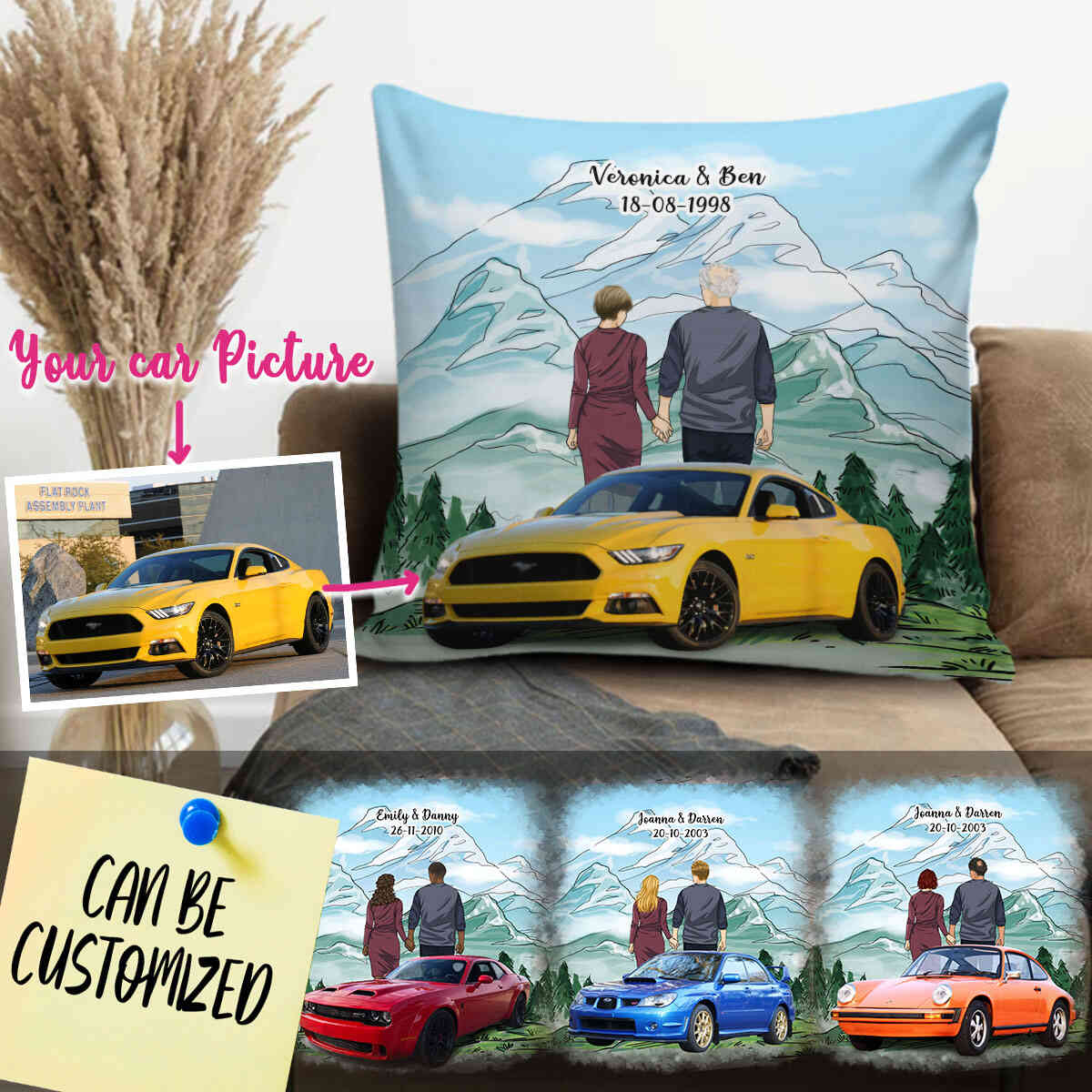Personalized Car Couple Decorative Pillow