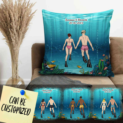 Personalized Free Diving Art Couple Decorative Pillow