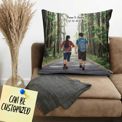 Personalized Hiking Art Couple Decorative Pillow