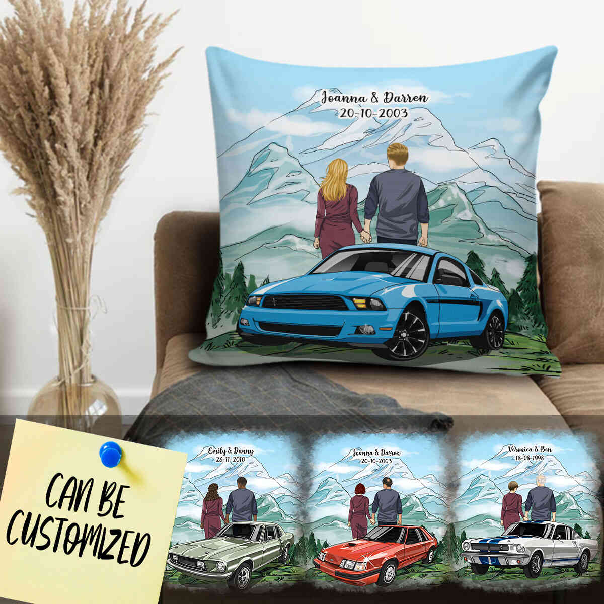 Personalized Stang Art Couple Decorative Pillow