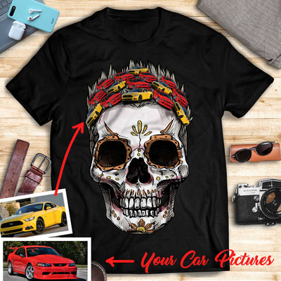 Customized Car Racing Stylized Skull Halloween Art T-shirt
