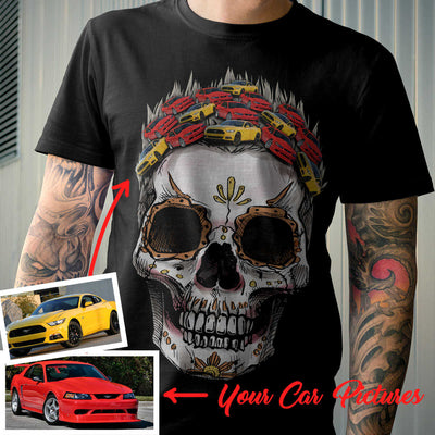 Customized Car Racing Stylized Skull Halloween Art T-shirt
