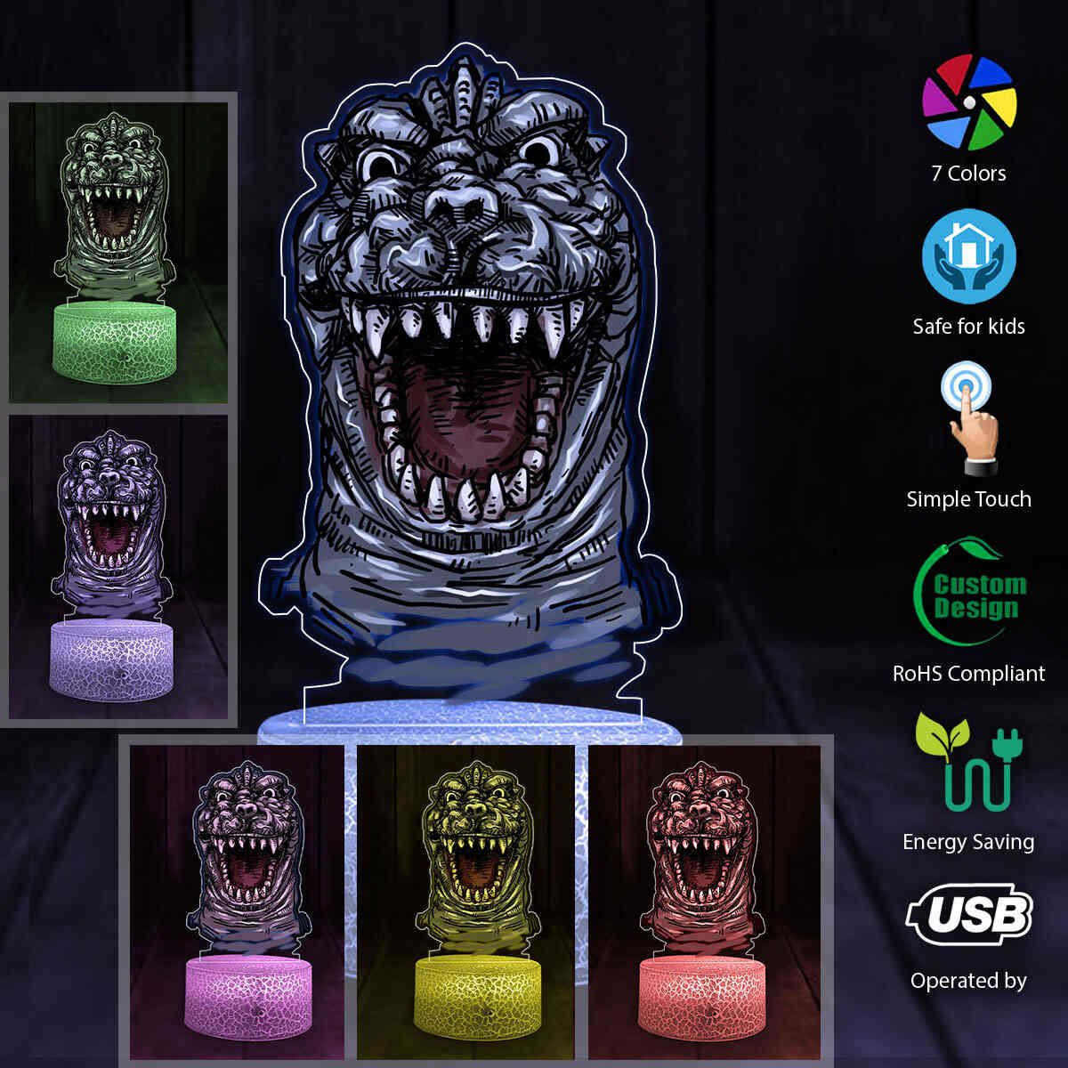 Godzilla Led Acrylic Art Night Lamp