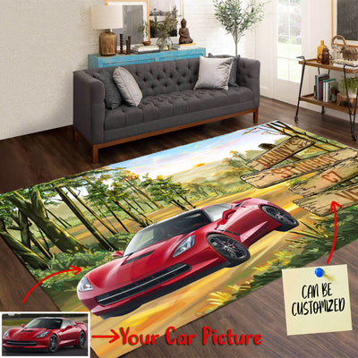 Personalized Car In The Woods Art Area Rug