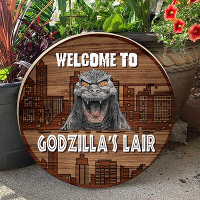 Godzilla Wooden Decoration Round Door Sign