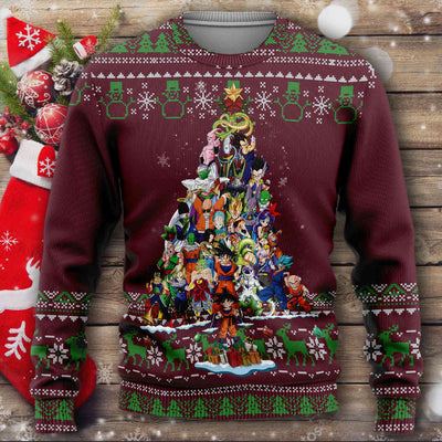 Dragon Ball Z Christmas Sweater - Christmas Tree From Famous Characters