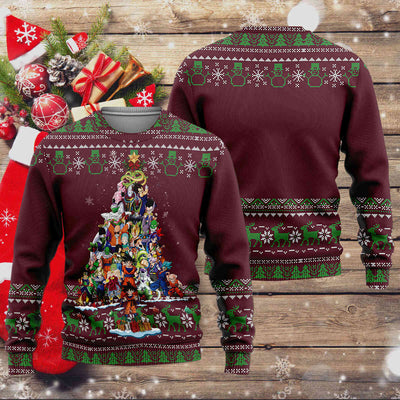 Dragon Ball Z Christmas Sweater - Christmas Tree From Famous Characters