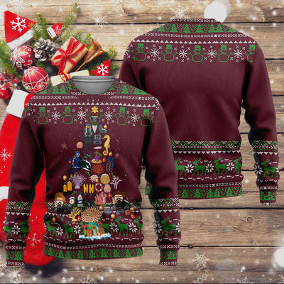 Scuba Diving Graphic Art Christmas Tree Sweater