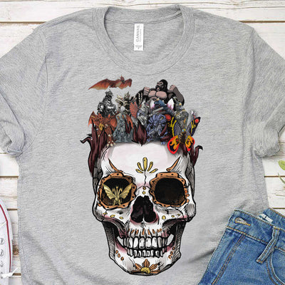 Kaiju Collection Stylized Skull Halloween Art T-shirt