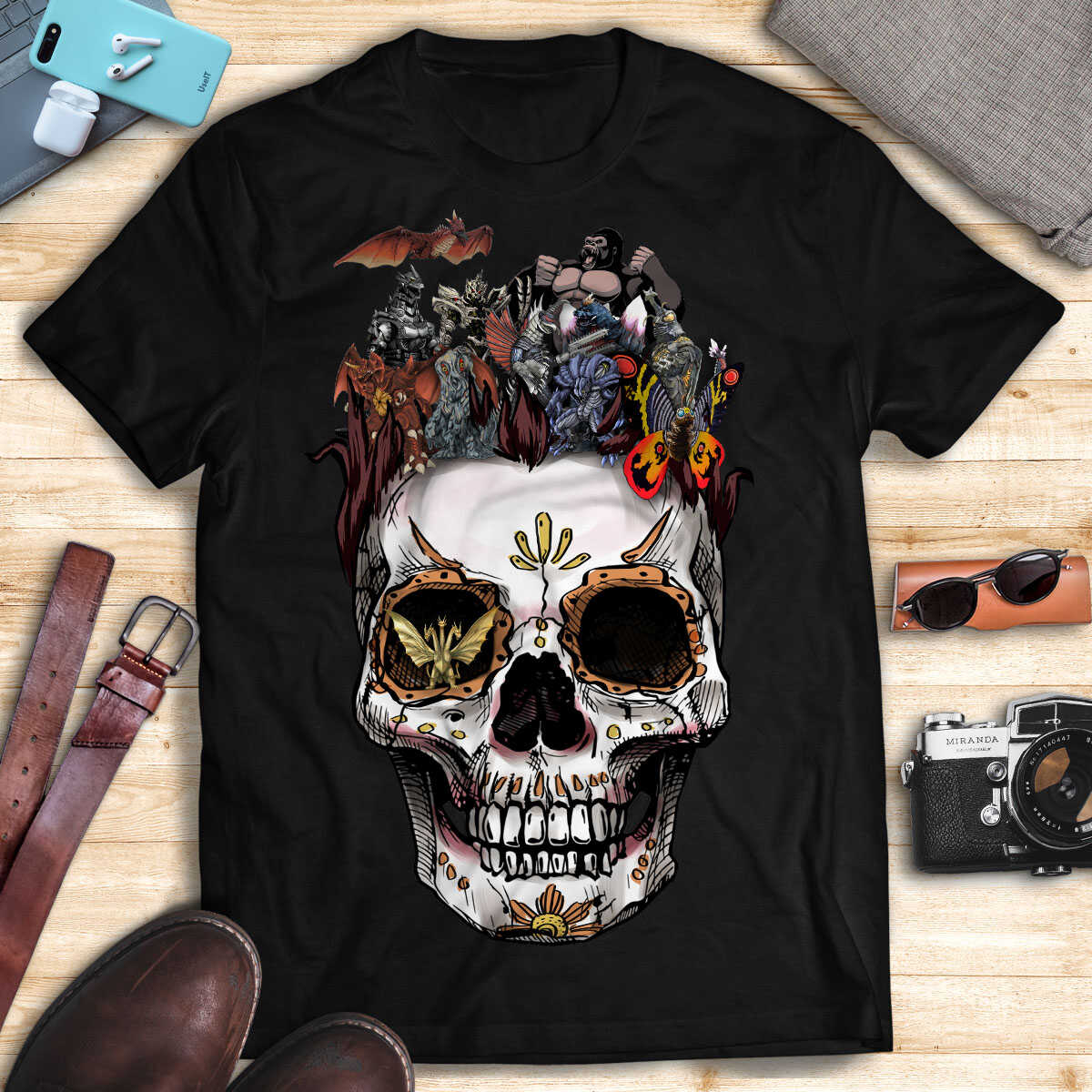 Kaiju Collection Stylized Skull Halloween Art T-shirt