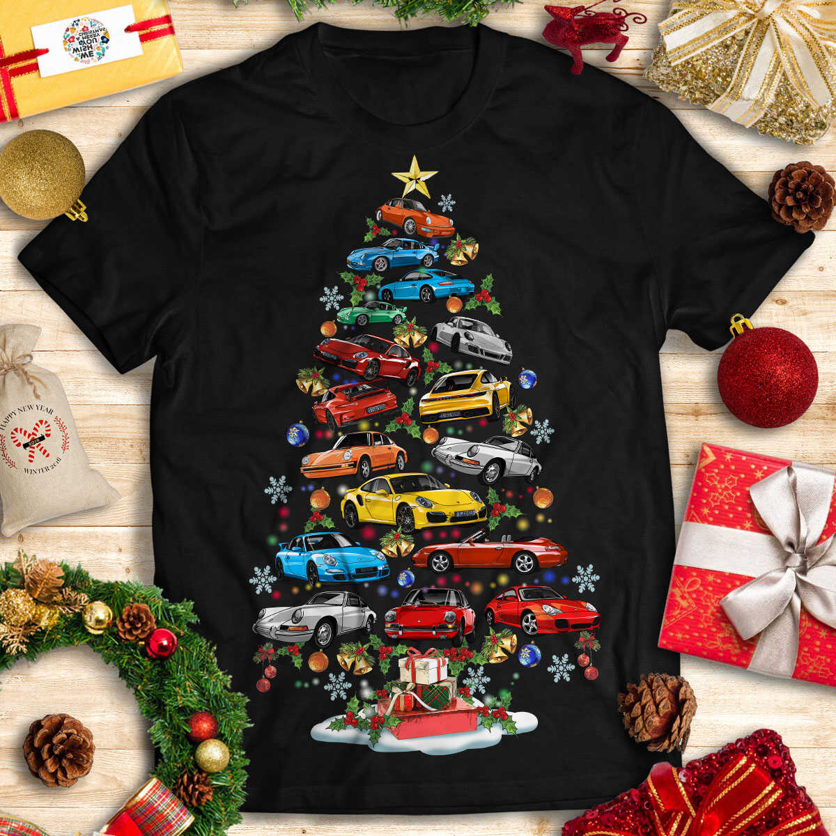 New 911 Christmas T-shirt - Christmas Tree From All 911s (Cartoon Art)